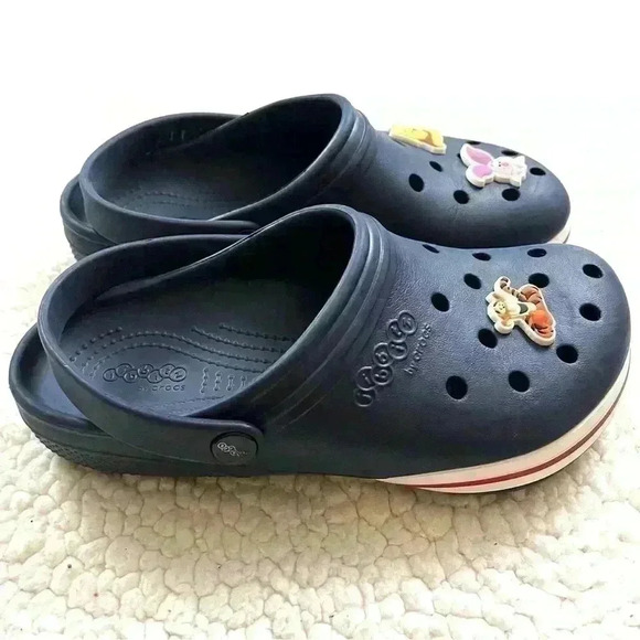 Jibbitz CROCS Kilby Navy W/ Blue/White Stripe Clog W/ Disney Jibbitz W9/M7 - Picture 4 of 12